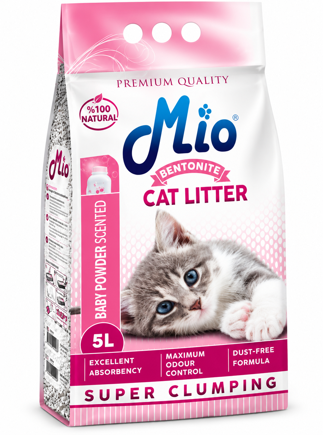 Mio Natural Bentonite Super Clumping Cat Litter – Baby Powder Scent 5L