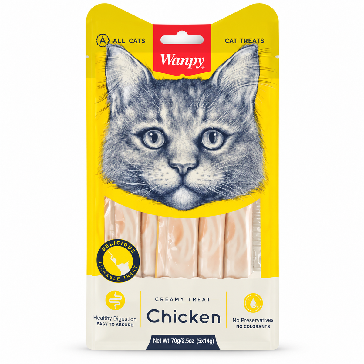 Wanpy Creamy Treat Chicken Cat Treats – 70g (5 × 14g)
