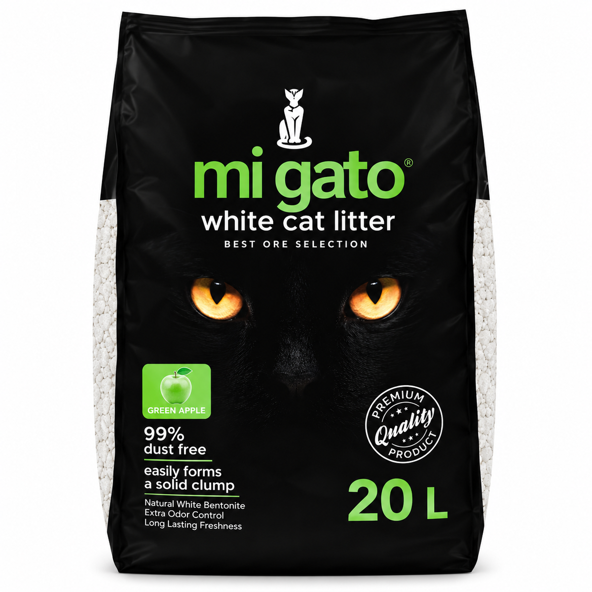 Mi Gato White Clumping Cat Litter Green Apple Scent – 20 L