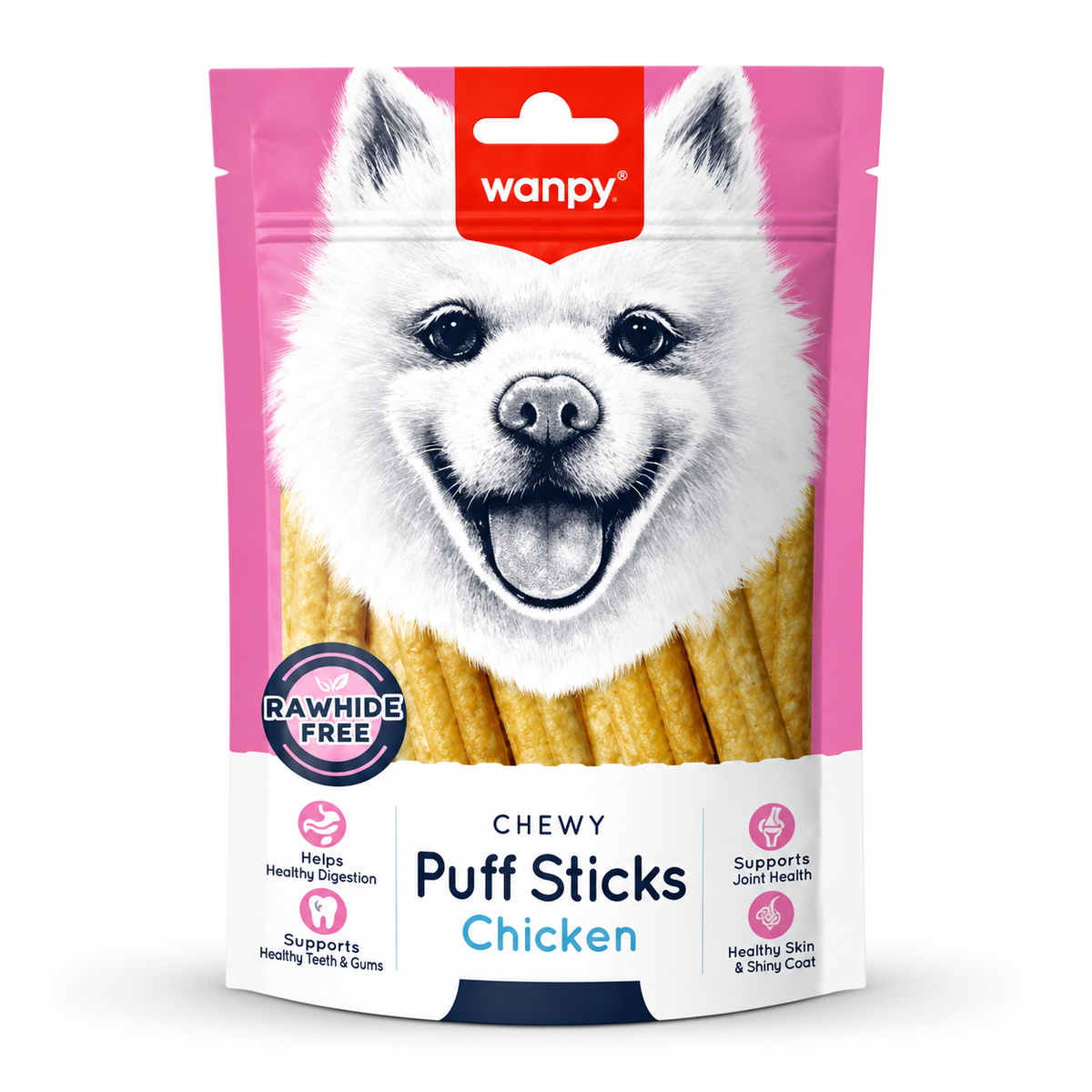 Wanpy Chewy Puff Sticks Chicken Dog Treats 100g