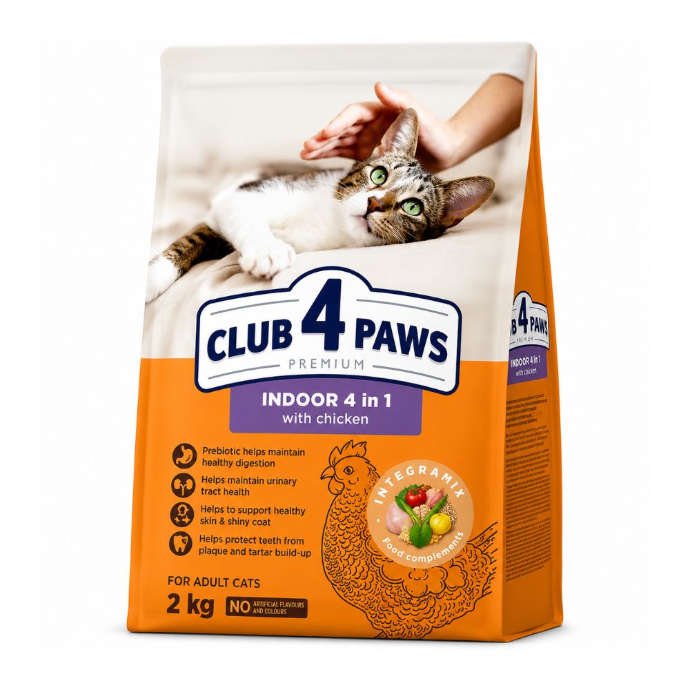 Club 4 Paws 4 in1 Adult Indoor Cat Dry Food with Chicken 2kg