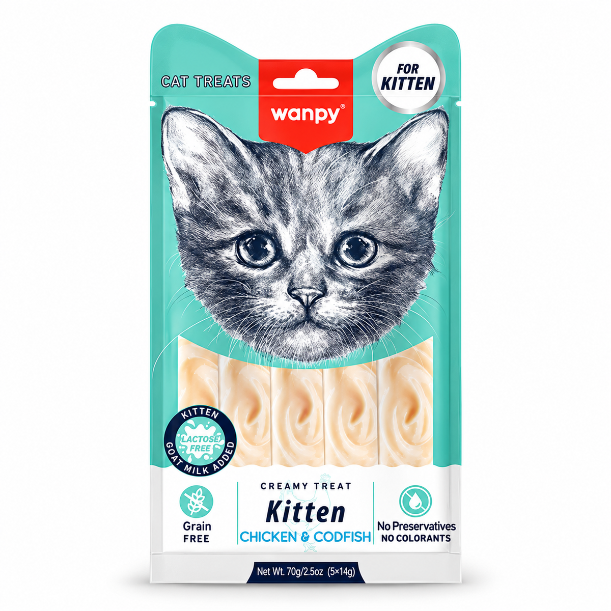 Wanpy Creamy Treat Kitten Chicken & Codfish – 70g (5 × 14g)