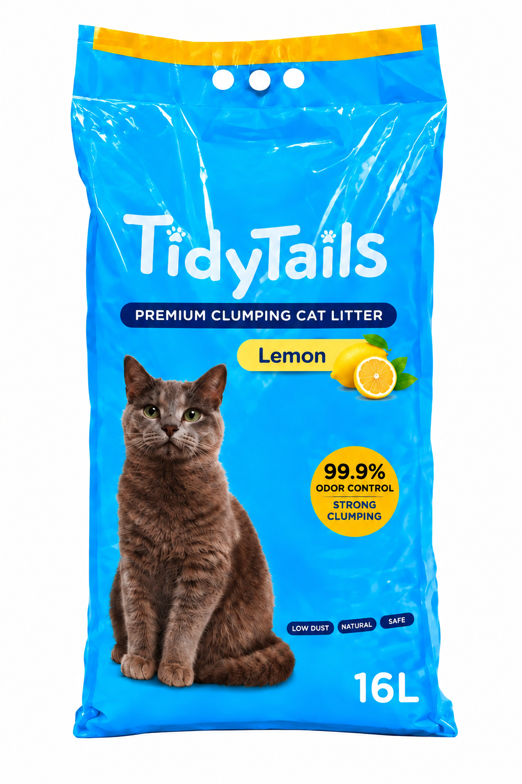 TidyTails Premium Clumping Cat Litter – Lemon Scent 16L