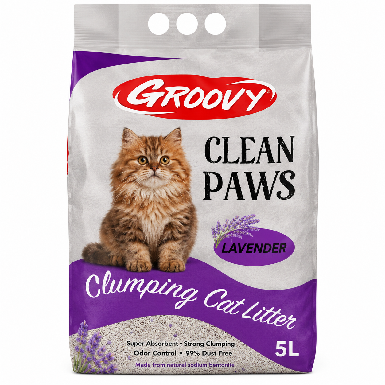 Groovy Clean Paws Bentonite Clumping Cat Litter Lavender Scent 5L