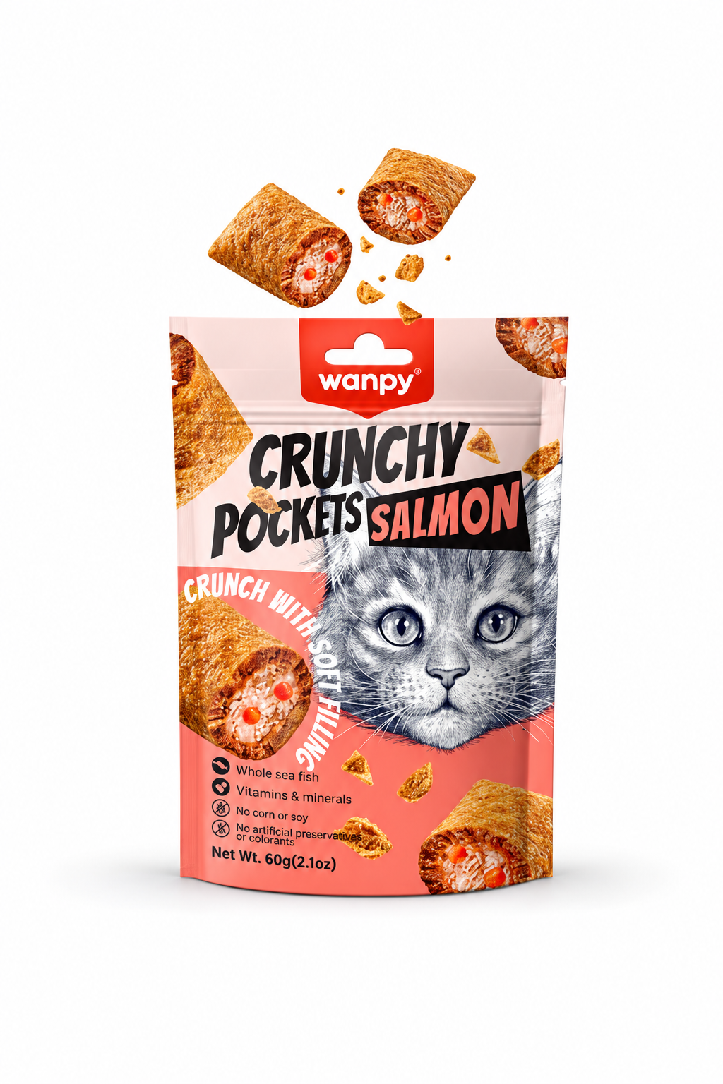 Wanpy Crunchy Pockets Salmon Cat Treats – 60g