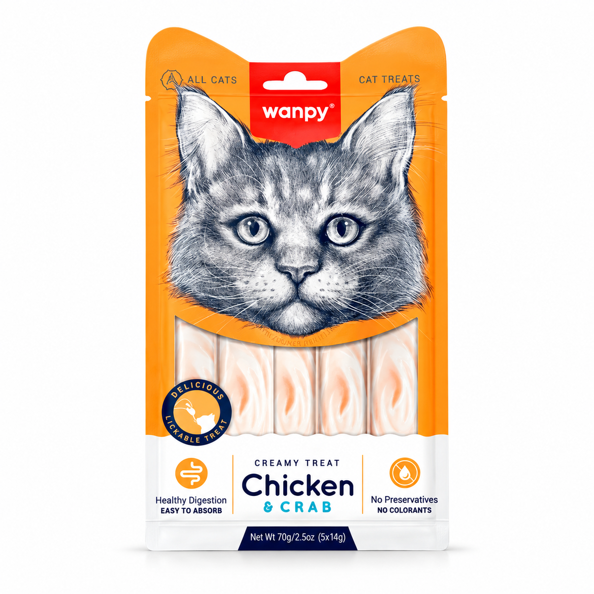 Wanpy Creamy Treat Chicken & Crab Cat Treats – 70g (5 × 14g)