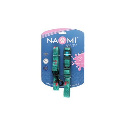 Green Dog Harness Medium Size with Teal-Patterned Leash by Naomi