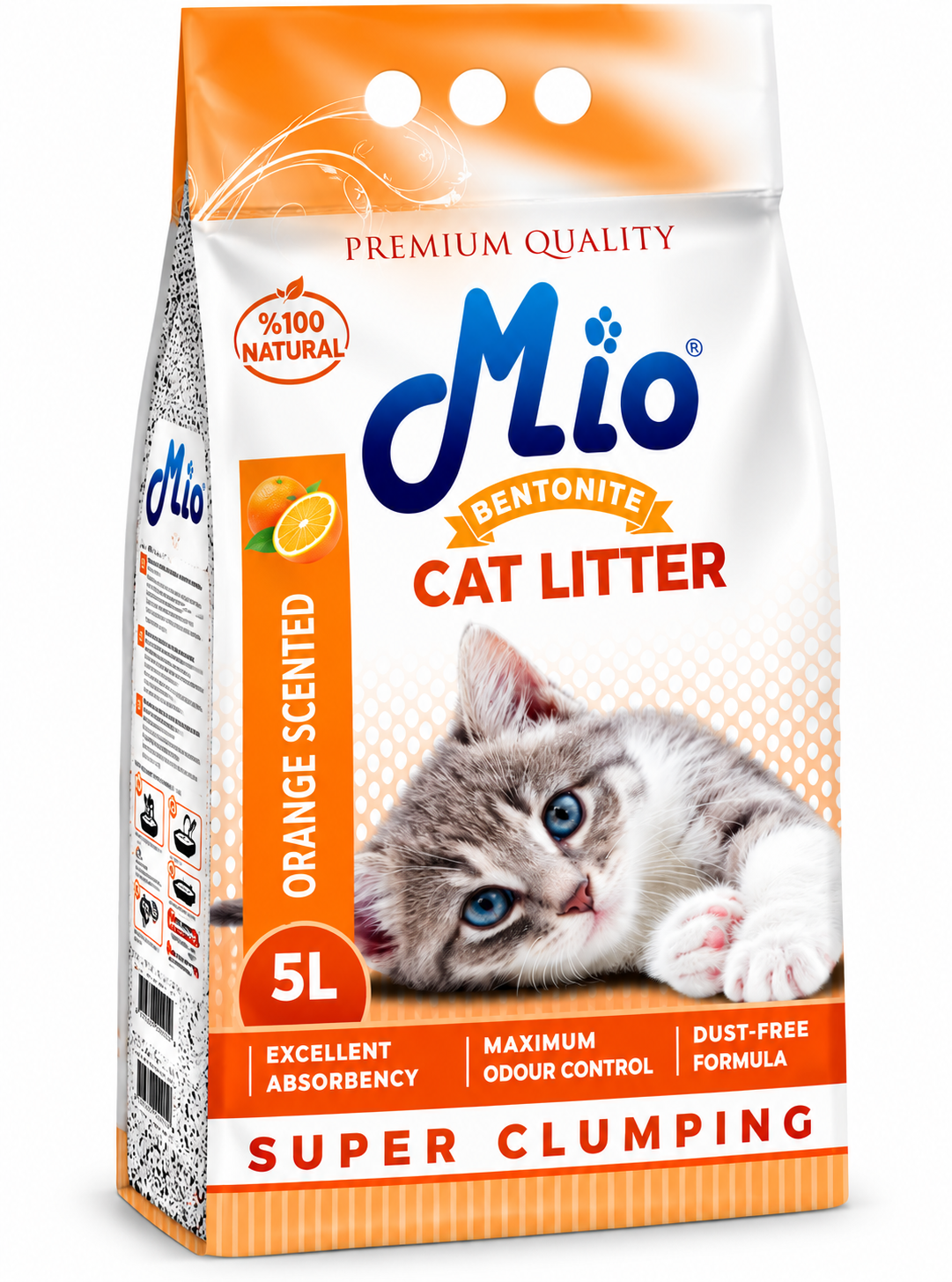 Mio Natural Bentonite Super Clumping Cat Litter – Orange Scent 5L