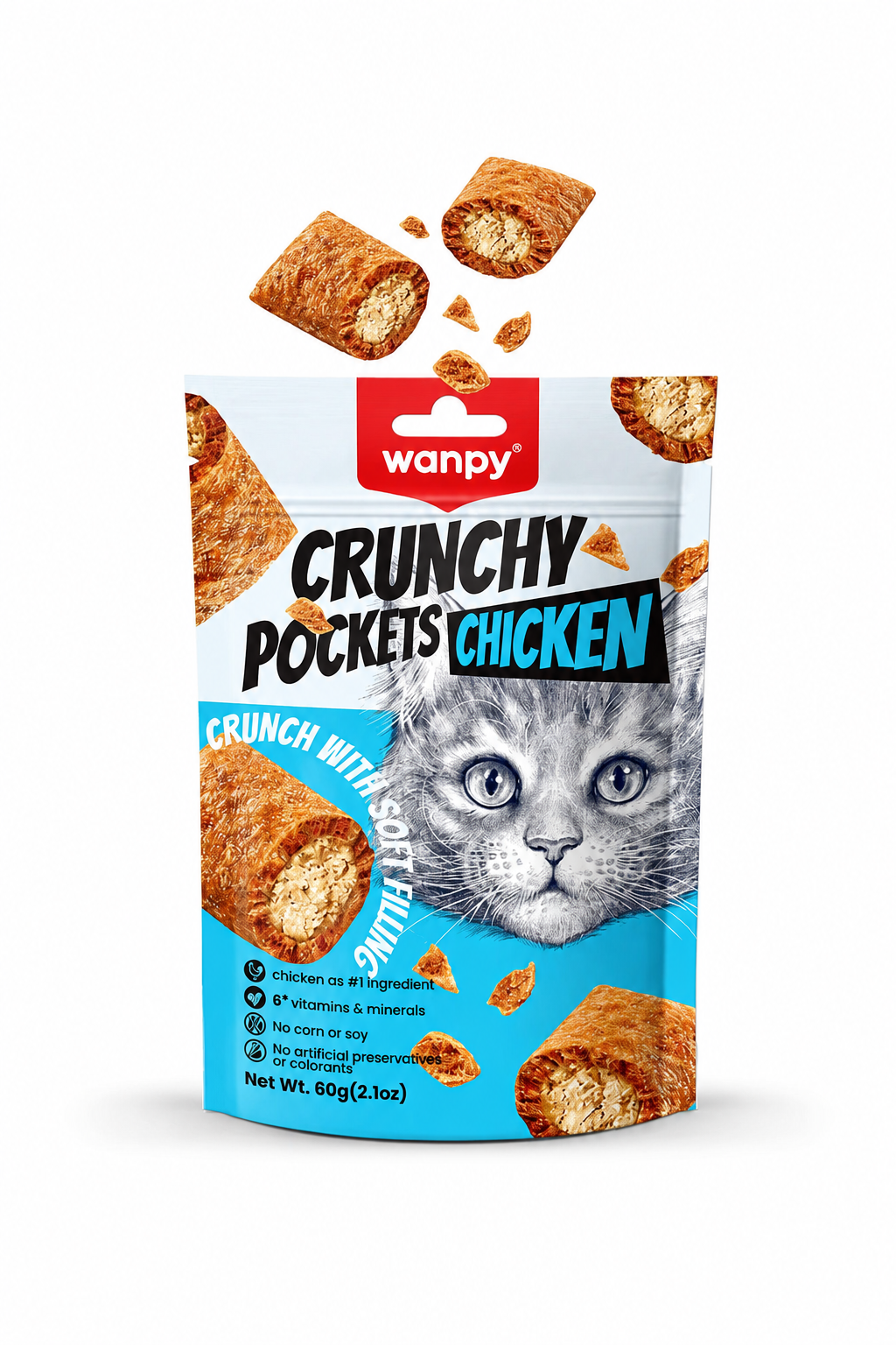 Wanpy Crunchy Pockets Chicken Cat Treats – 60g