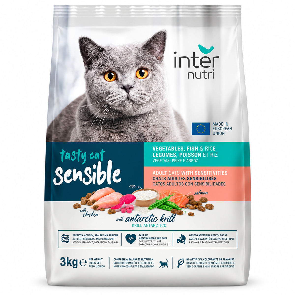 Inter Nutri Tasty Cat Sensible Adult Dry Cat Food with Vegetables, Fish & Rice – 3 KG