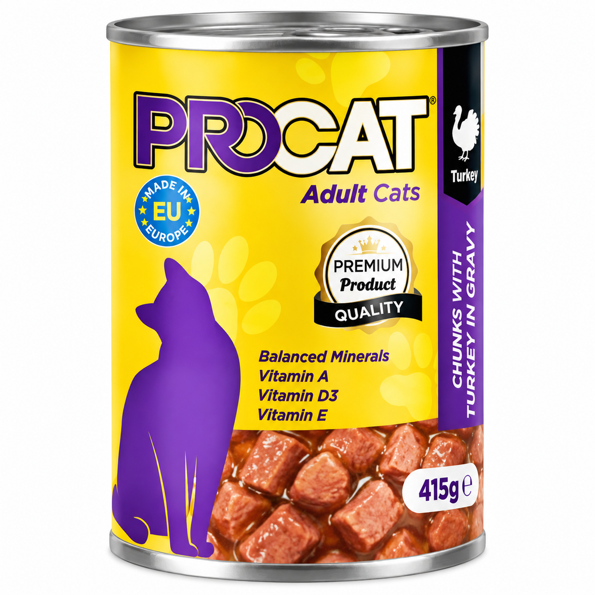 Procat Adult Wet Cat Food with Turkey Chunks in Gravy – 415 G