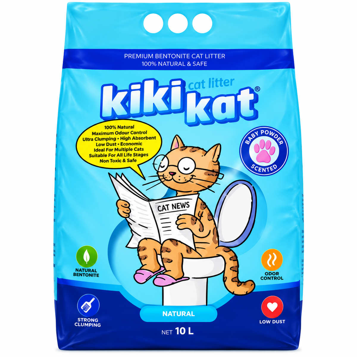 Kiki Kat Natural Bentonite Cat Litter – Baby Powder Scent 10L