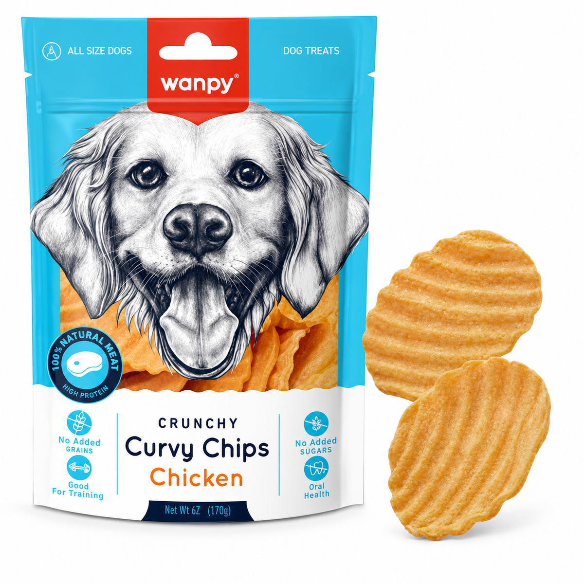 Wanpy Crunchy Curvy Chips Chicken Dog Treats 60g