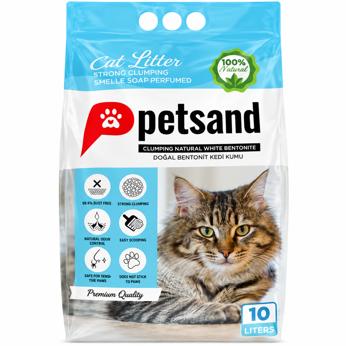 Petsand Natural White Bentonite Clumping Cat Litter – Soap Scent 10L