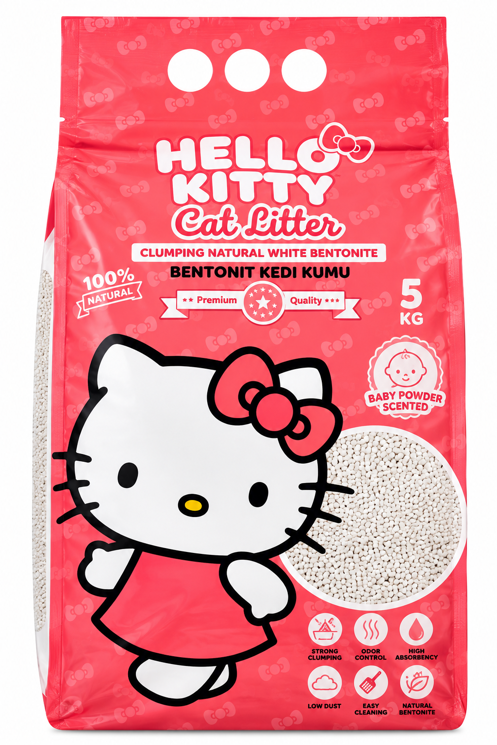 Hello Kitty White Bentonite Clumping Cat Litter – Baby Powder Scent – 5 L
