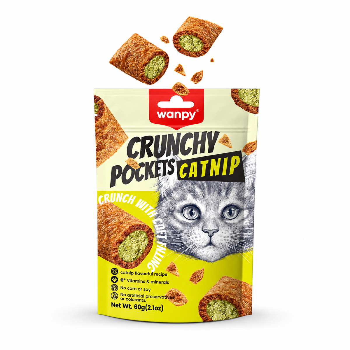 Wanpy Crunchy Pockets Catnip Cat Treats – 60g