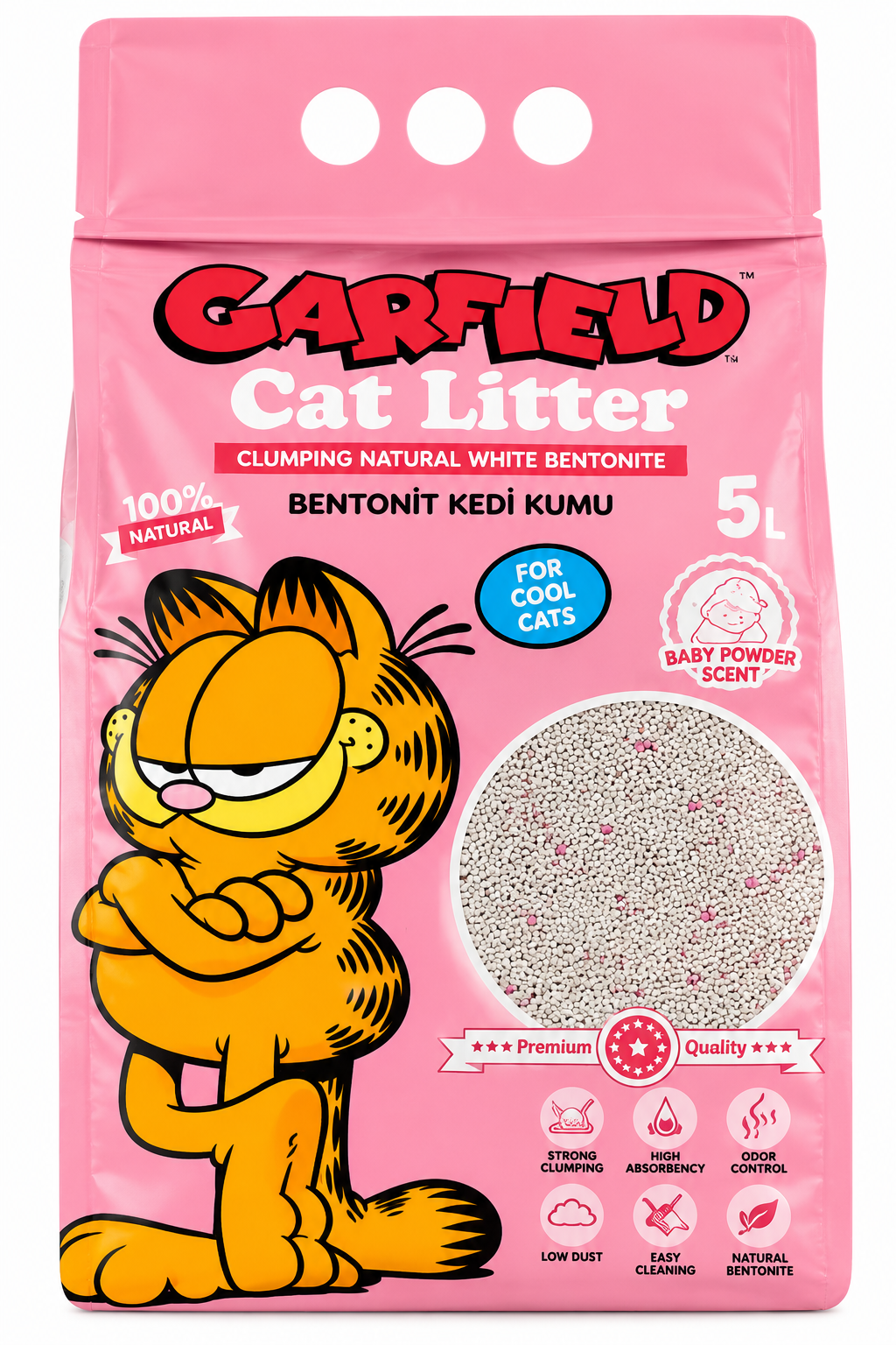 Garfield White Bentonite Clumping Cat Litter – Baby Powder Scent – 5L