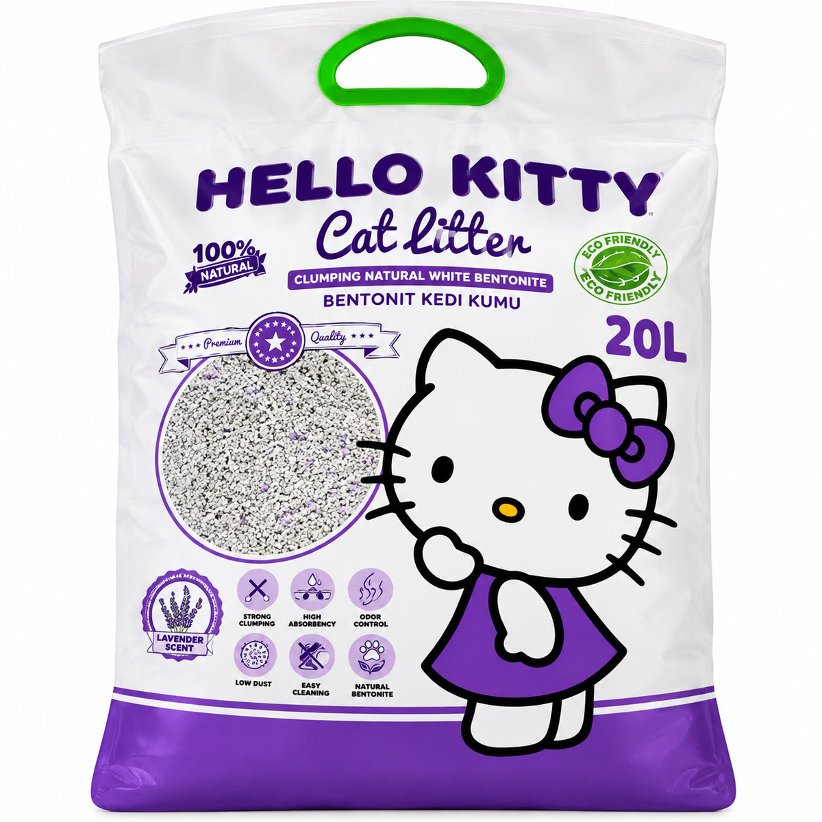 Hello Kitty Eco-Friendly White Bentonite Clumping Cat Litter – Lavender Scent – 20L