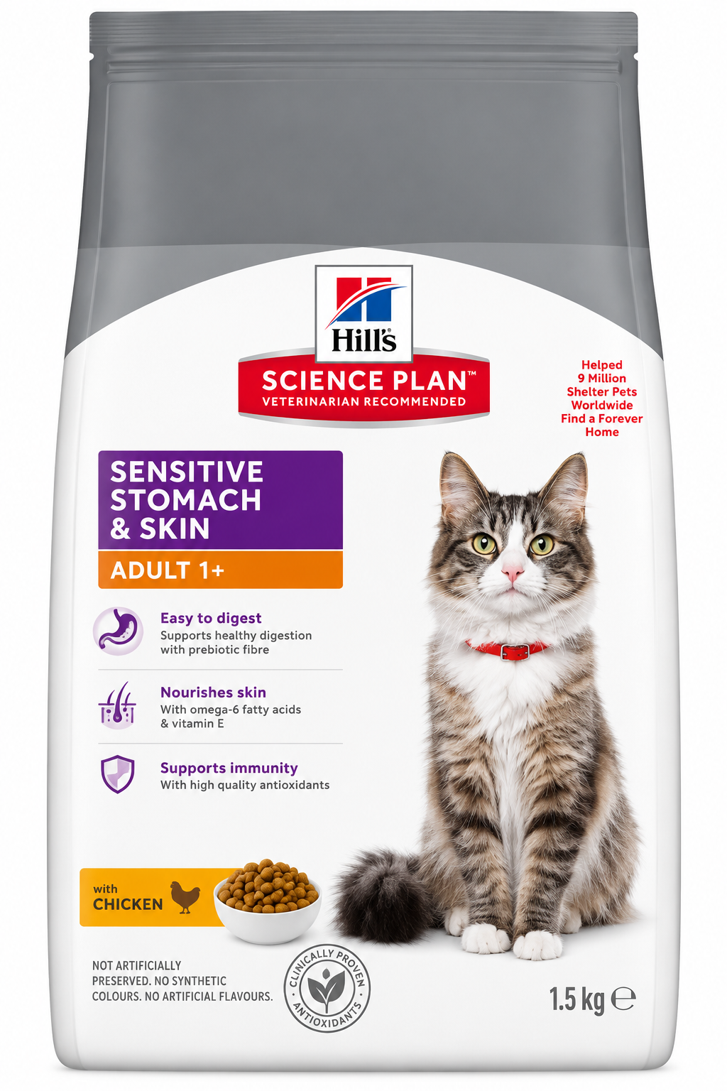 Hill’s Science Plan Sensitive Stomach & Skin Adult Cat Dry Food with Chicken – 1.5 KG