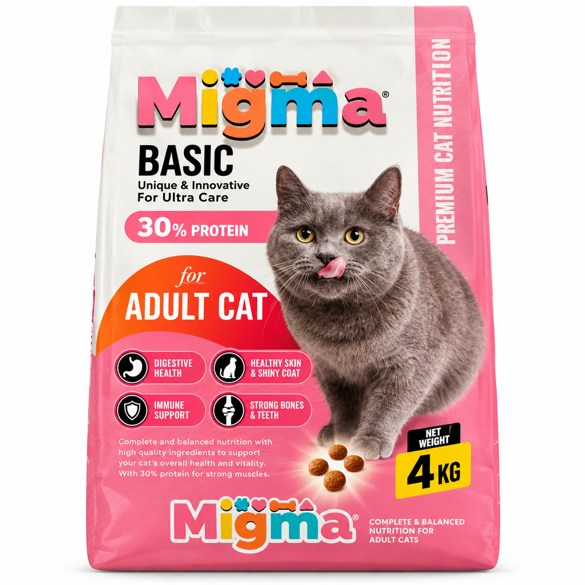 Migma Basic 30% Protein Dry Food for Adult Cats – 4 KG