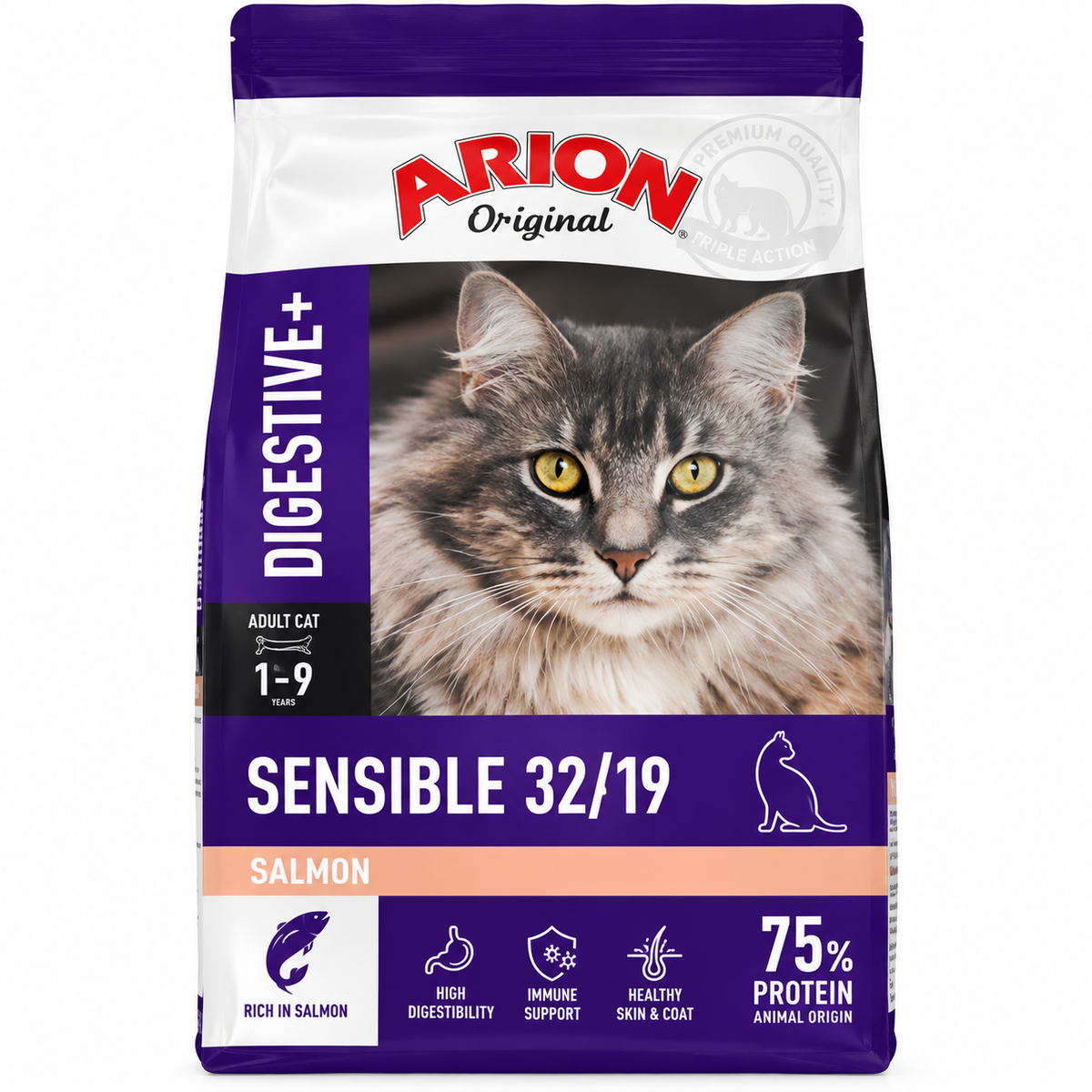 Arion Original Sensible 32/19 Adult Dry Cat Food with Salmon – 2 KG