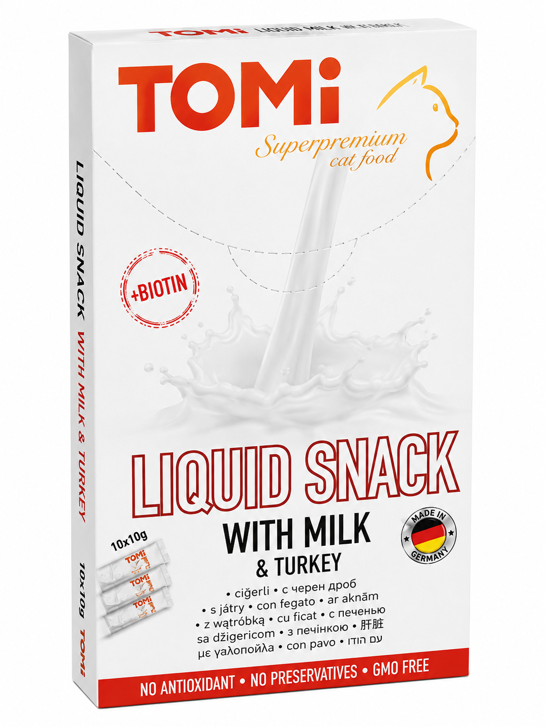TOMi Liquid Snack with Milk & Taurine for Cats 10 × 10g