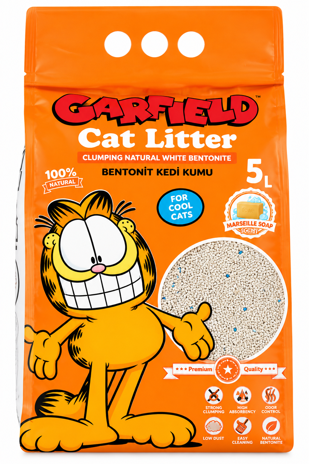 Garfield White Bentonite Clumping Cat Litter – Marseille Soap Scent – 5L