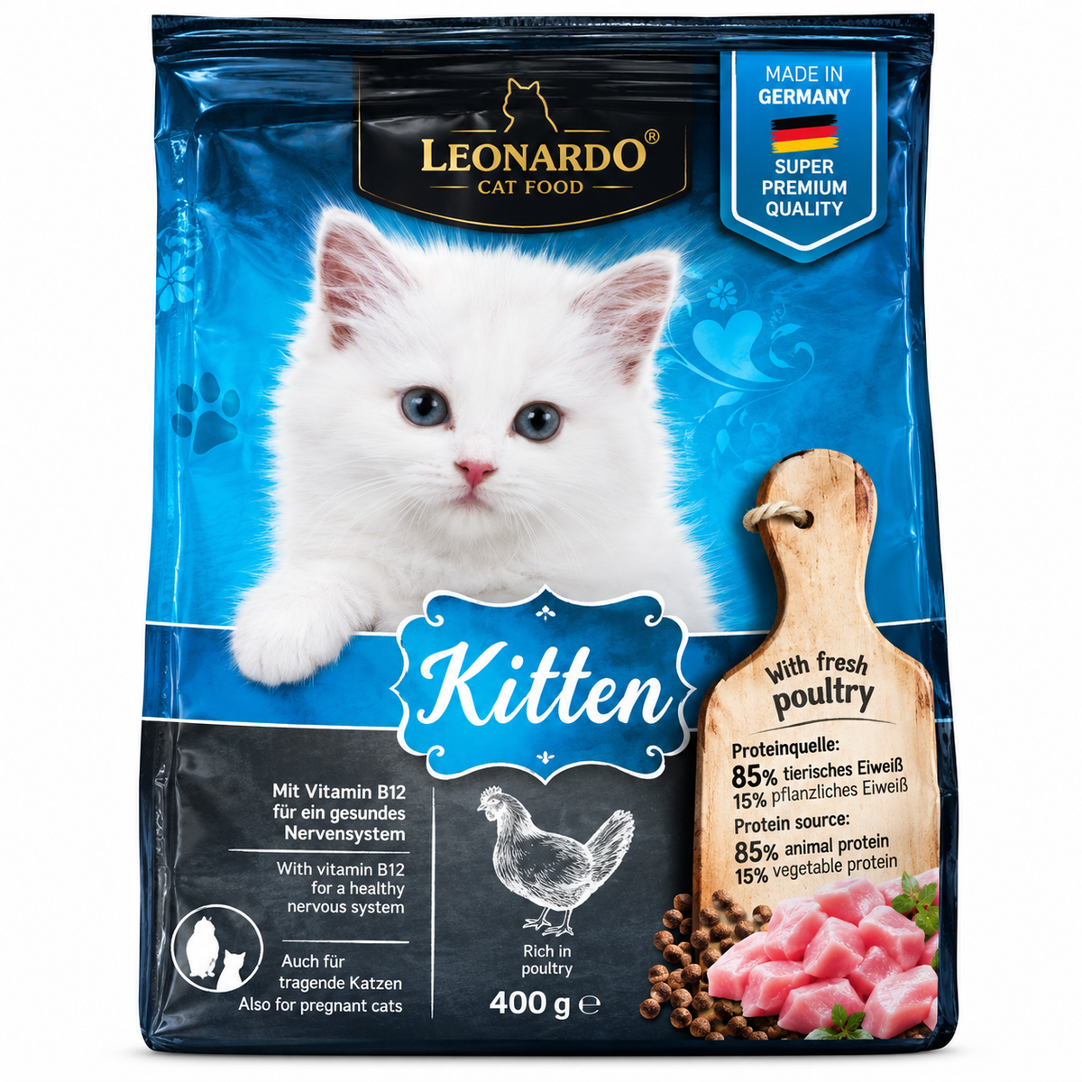 Leonardo Kitten Dry Cat Food with Fresh Poultry 400g
