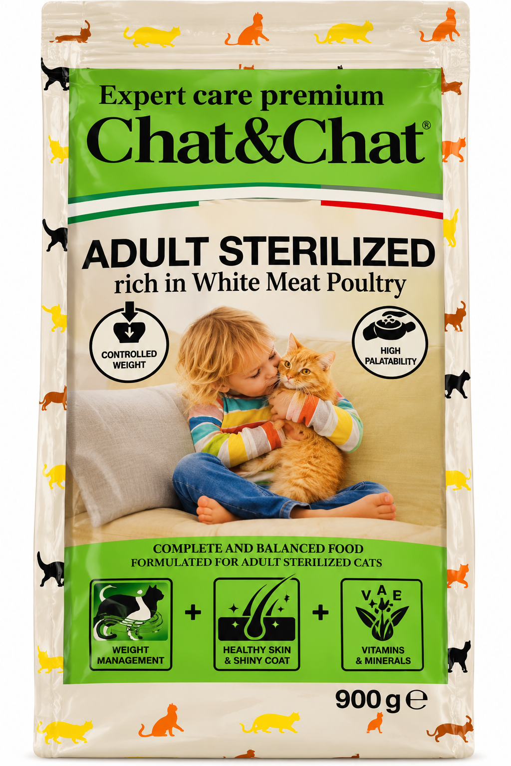Chat & Chat Expert Care Premium Adult Sterilized Cat Dry Food with White Meat Poultry 900g