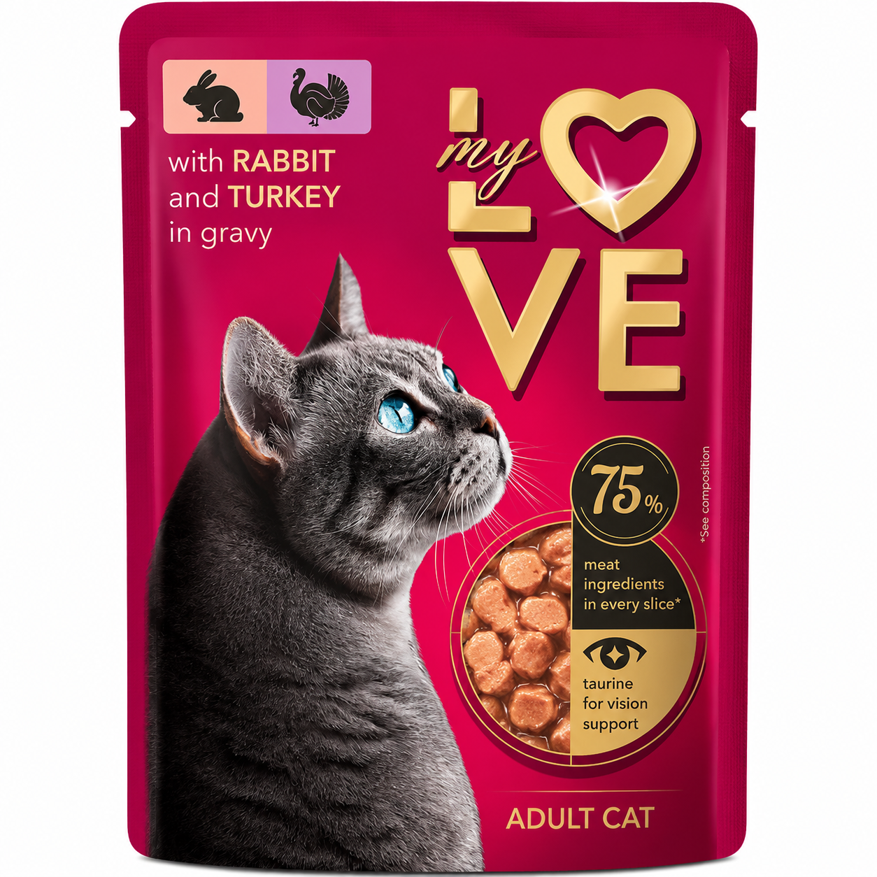 My Love Adult Wet Cat Food with Rabbit & Turkey in Gravy  85g
