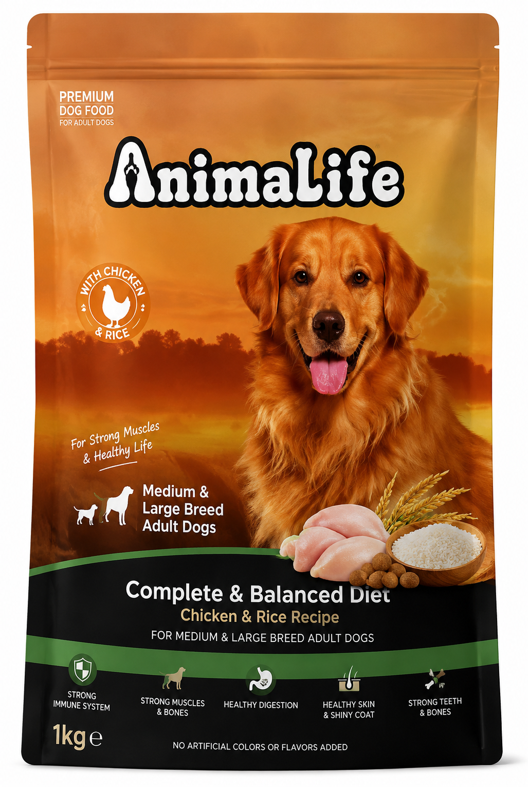Animalife Chicken & Rice Dry Food for Medium & Large Breed Adult Dogs 1kg