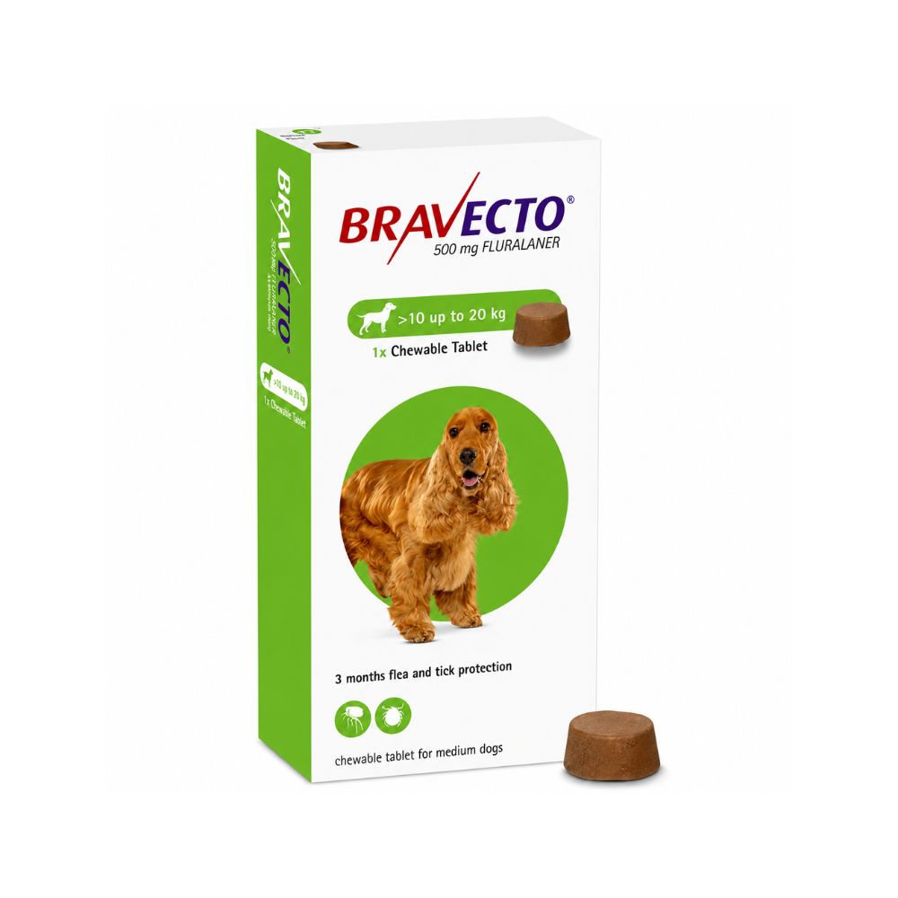 Bravecto Chewable Tablets for Dogs Medium Breeds 500mg Fluralaner