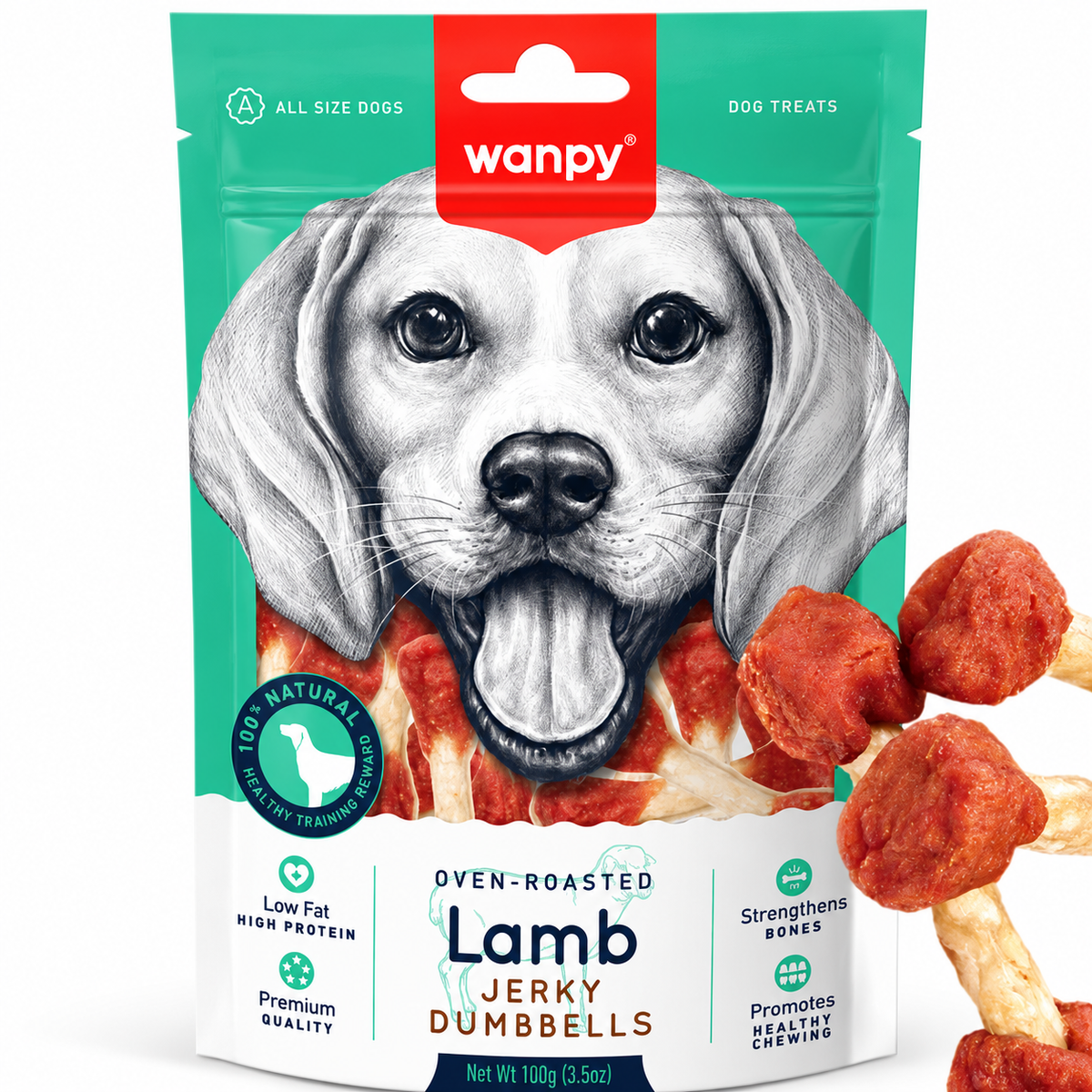 Wanpy Oven-Roasted Lamb Jerky Dumbbells Dog Treats – 100g