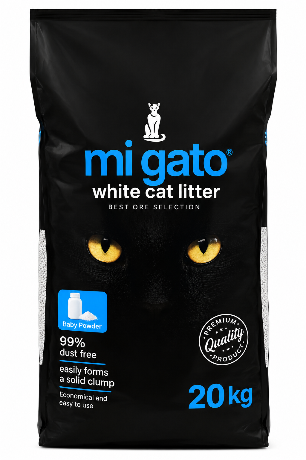 Mi Gato White Clumping Cat Litter Baby Powder Scent – 20 KG