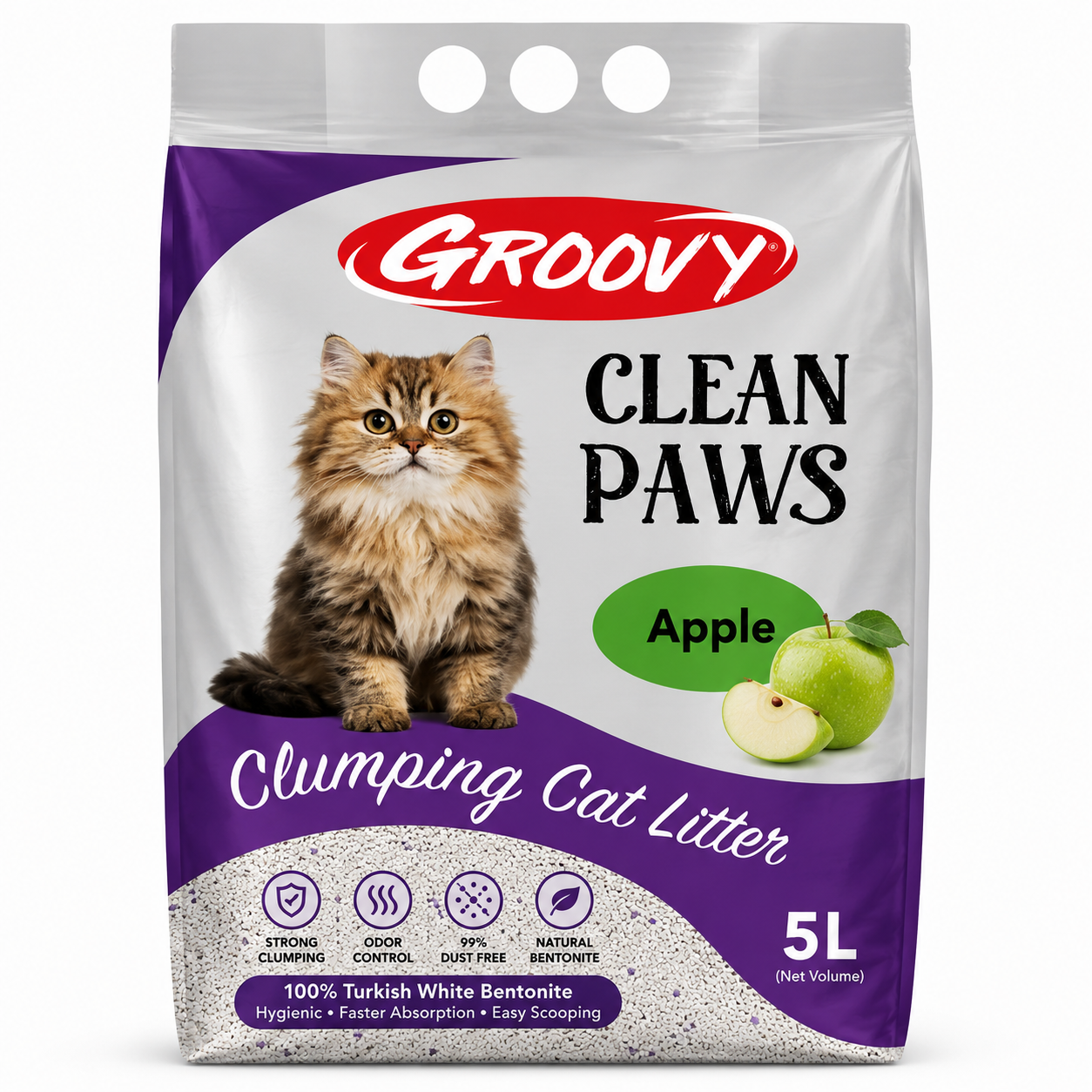 Groovy Clean Paws Bentonite Clumping Cat Litter  Apple Scent  5L