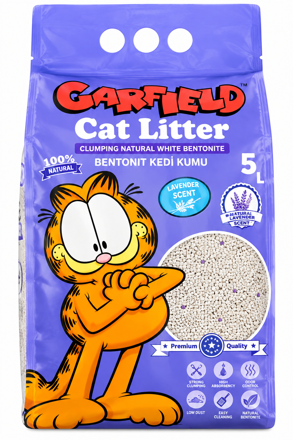 Garfield White Bentonite Clumping Cat Litter – Lavender Scent – 5L