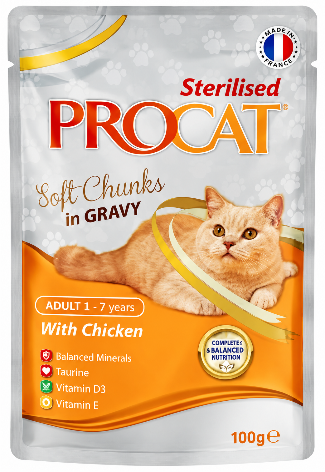 Procat Sterilised Adult Wet Cat Food with Chicken in Gravy – 100 G