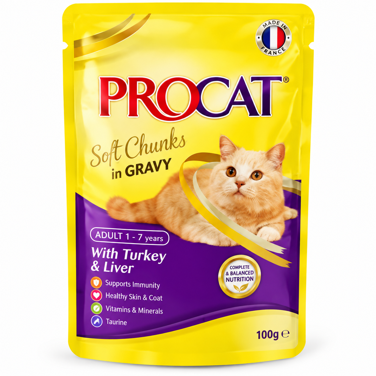 Procat Adult Wet Cat Food with Turkey & Liver in Gravy – 100 G