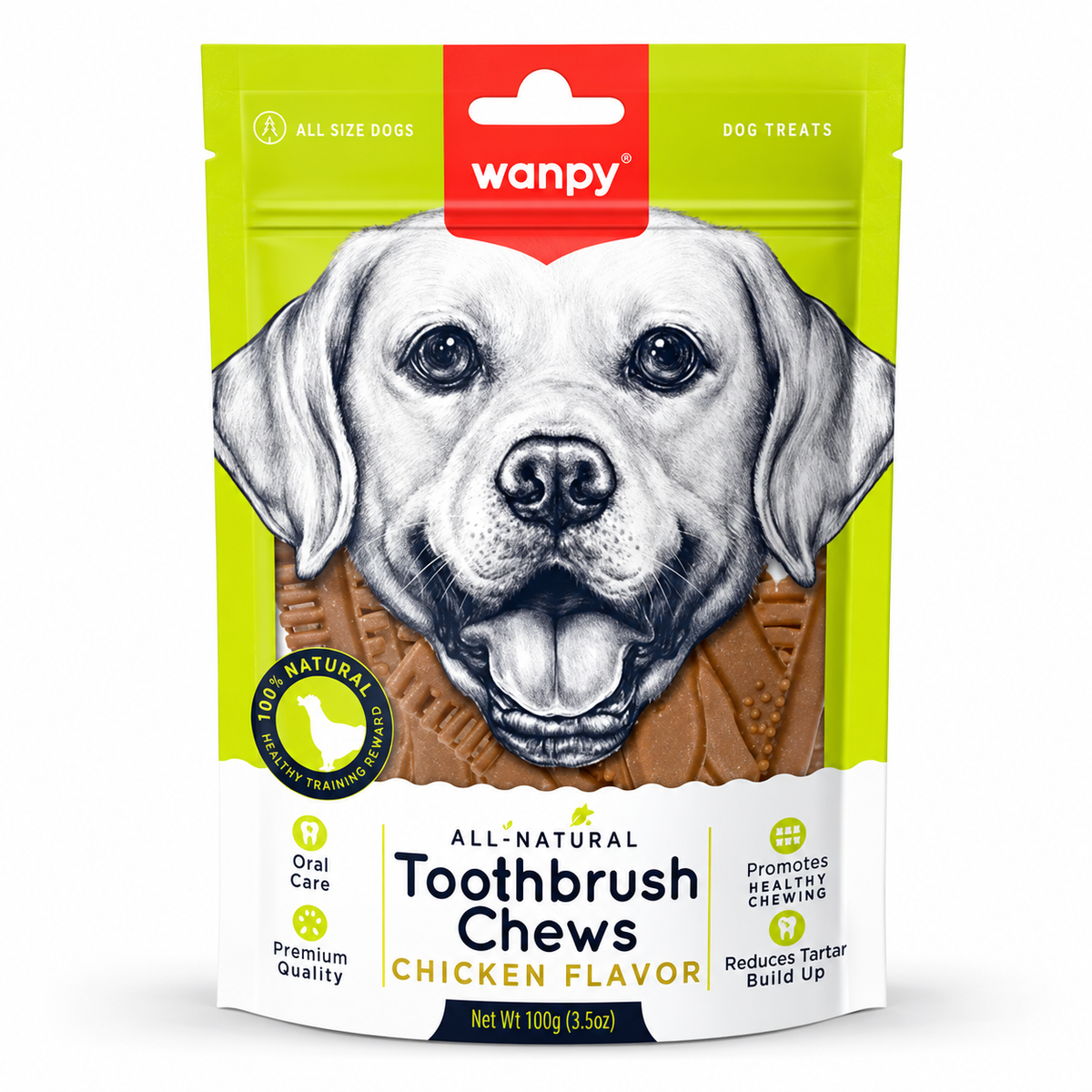 Wanpy Toothbrush Chews Chicken Flavor Dog Treats – 100g