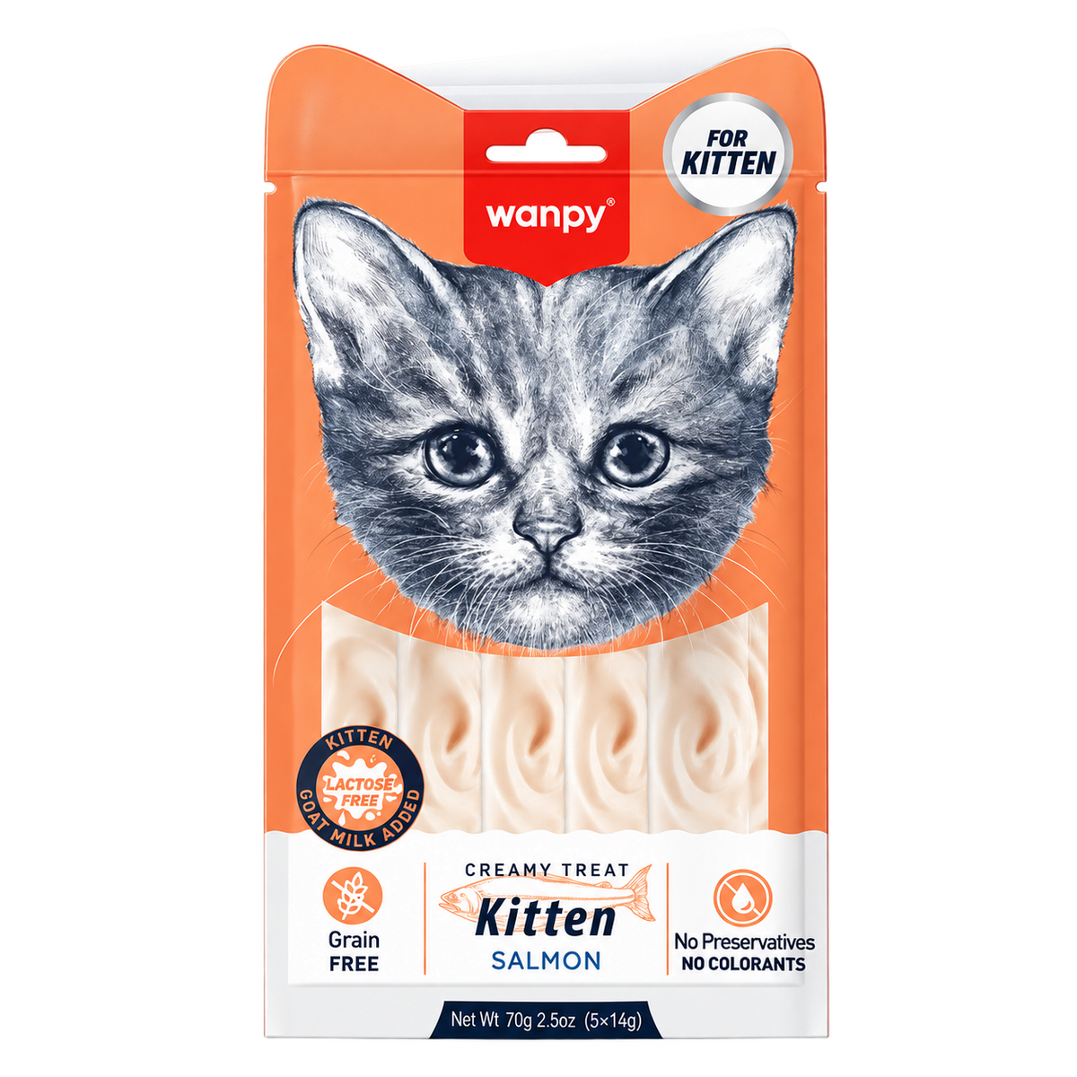 Wanpy Creamy Treat Kitten Salmon – 70g (5 × 14g)
