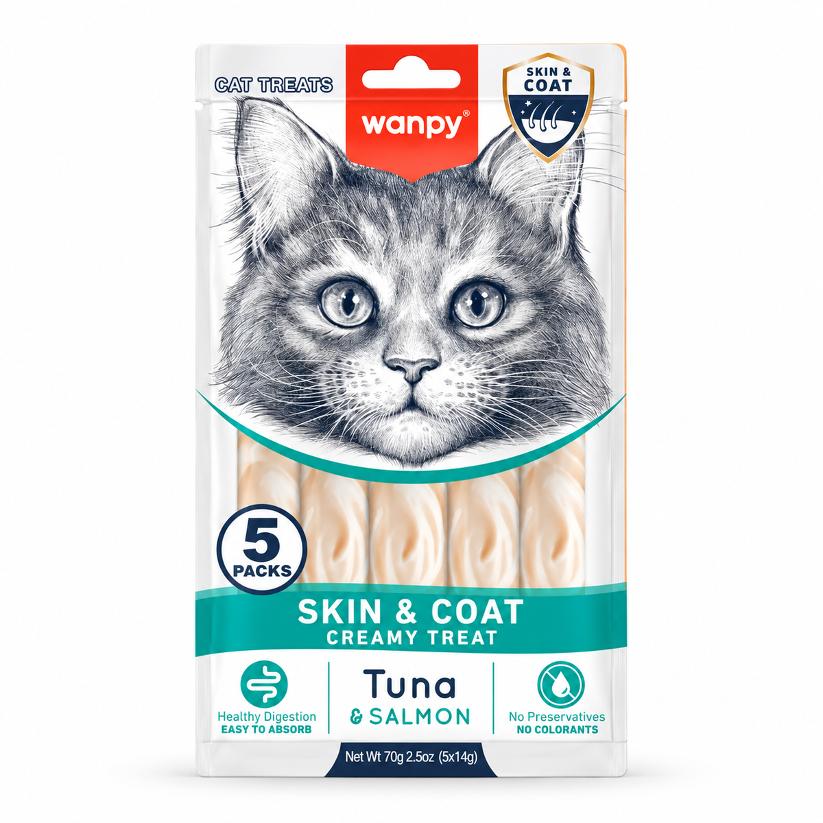 Wanpy Skin & Coat Creamy Treat Tuna & Salmon – 70g (5 × 14g)