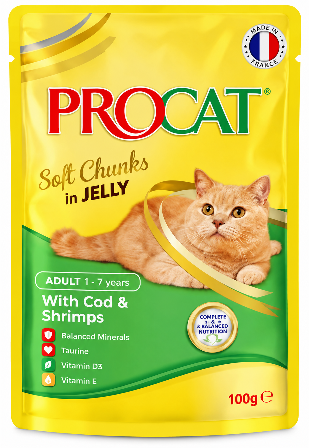 Procat Adult Wet Cat Food with Cod & Shrimps in Jelly – 100 G
