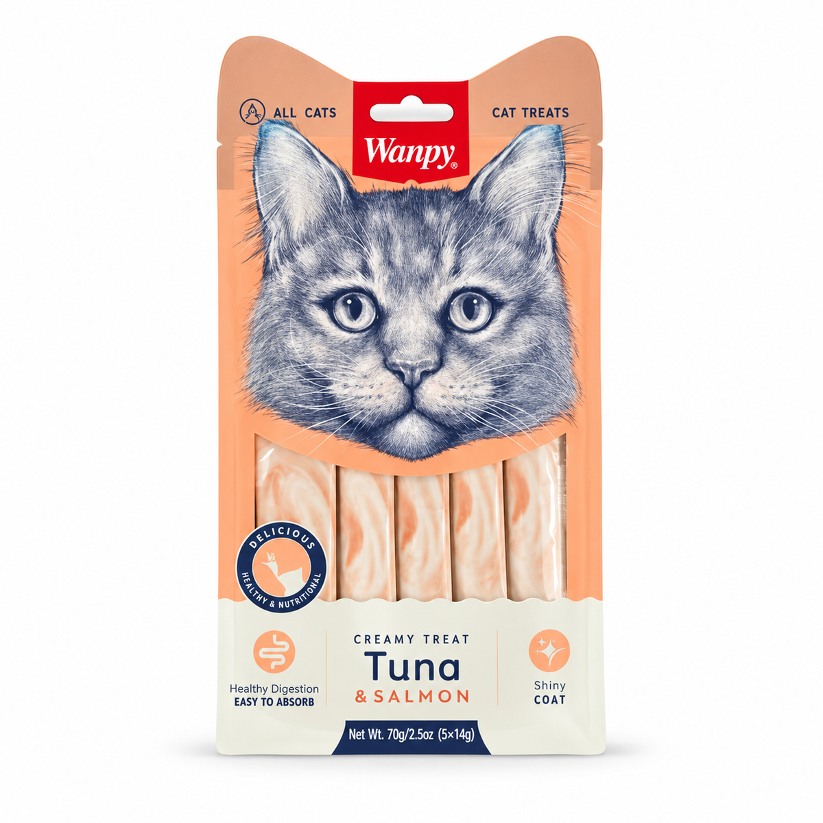 Wanpy Creamy Treat Tuna & Salmon Cat Treats – 70g (5 × 14g)