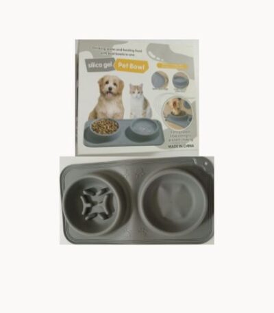 Silicone Double Pet Bowl Set with Non Slip Base & Eating Speed Control