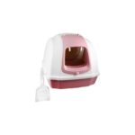 Cat Litter Box with Rim & Scoop – Pink & White by Naomi (40×44.5×50.5 cm)