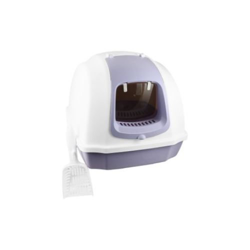 Cat Litter Box with Rim & Scoop – Pink & White by Naomi (40×44.5×50.5 cm)
