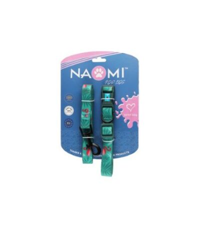 Green Dog Harness – Medium Size with Teal-Patterned Leash by Naomi
