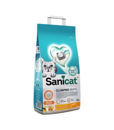 Sanicat Duo White Clumping Cat Litter Vanilla & Tangerine Scent – 10L
