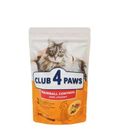 Club 4 Paws Adult Cat Dry Food with Chicken – Hairball Control – 300g